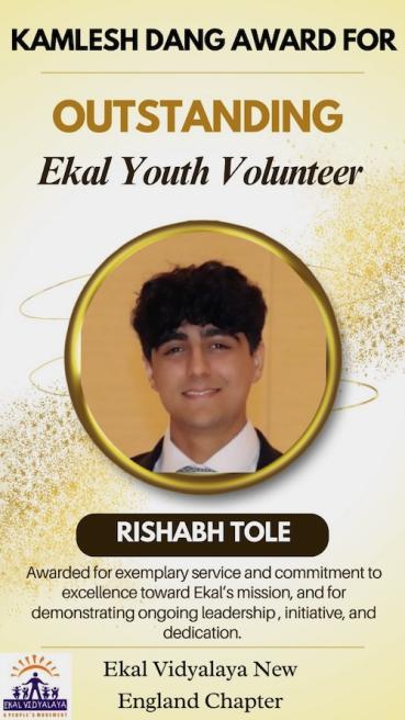 Rishabh Tole Receives Kamlesh Dang Ekal Youth Volunteer Award